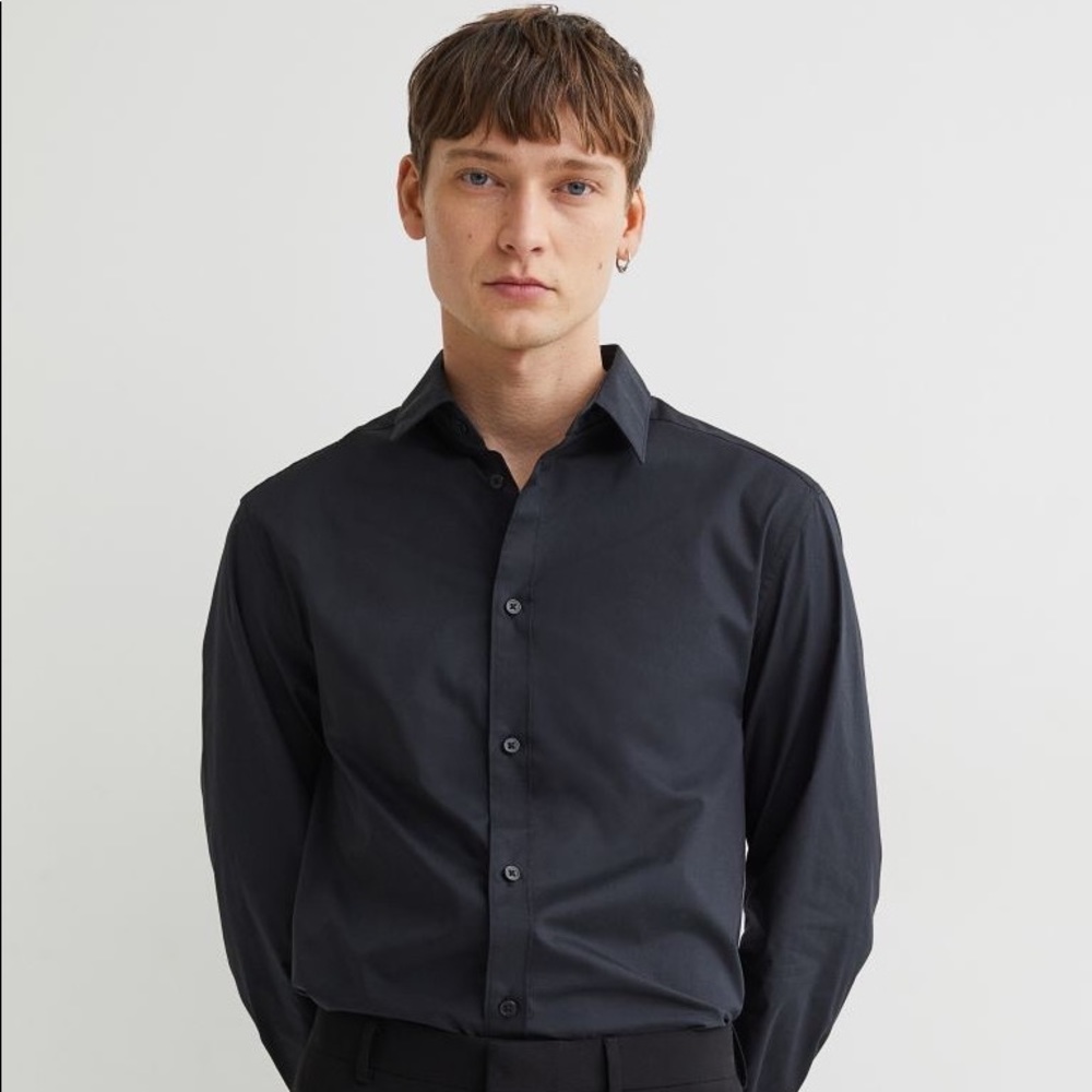 H&M Mens Black Dress Shirt Size Large